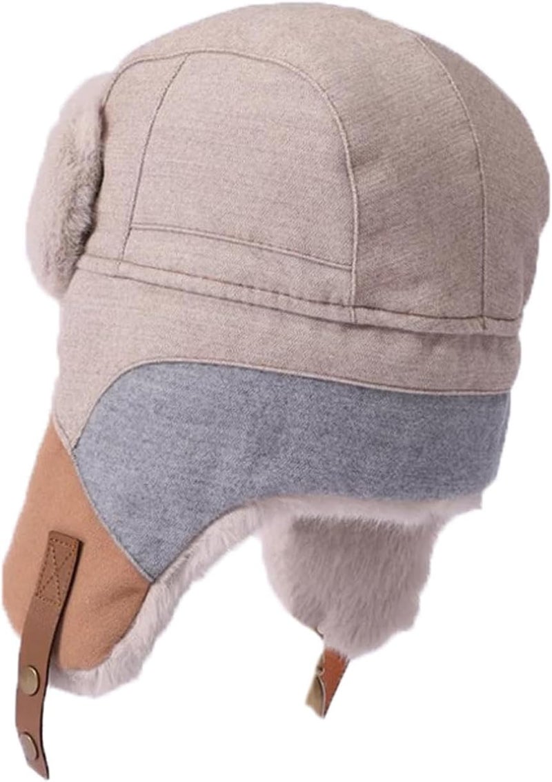 PURFUN Men Women Faux Fur Trapper Hat Stylish Splicing Color Winter Ski Hunting Hat Elders Warm Plush Ushanka Earflap Cap - Image 4